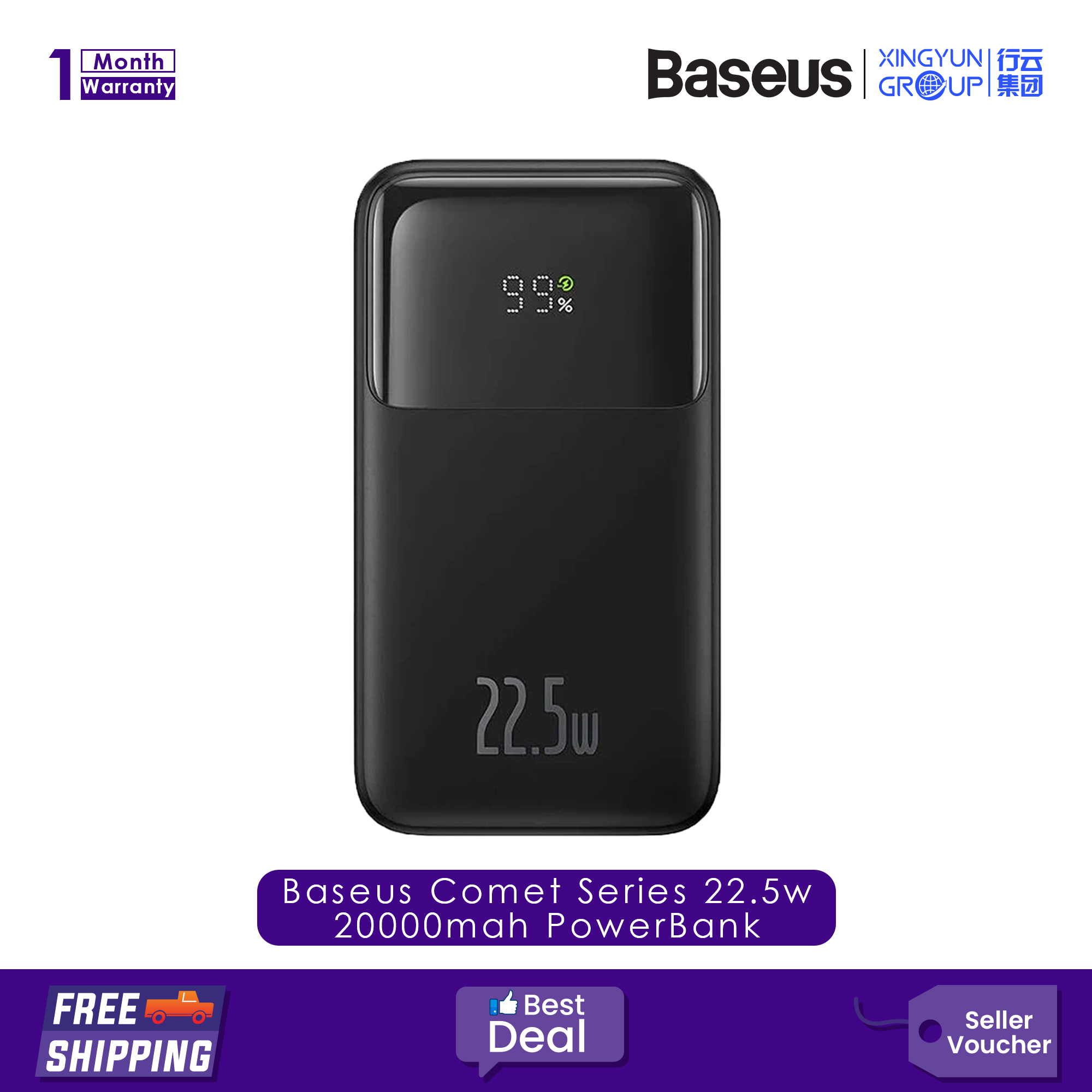 Baseus Comet Series Dual-Cable Digital Display Fast Charge Power Bank 20000mAh 22.5W. 