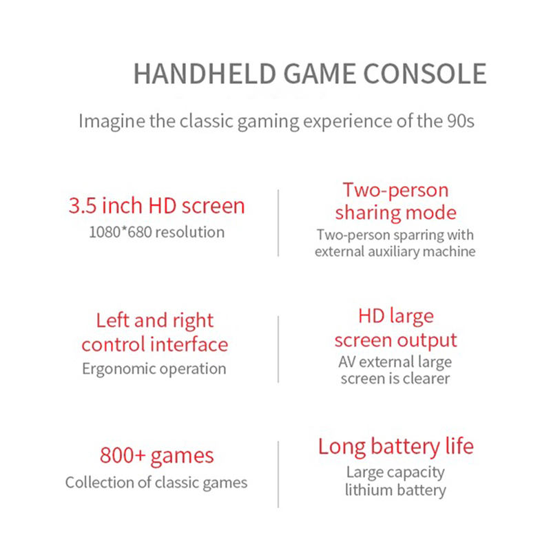 G3 Portable Retro Arcade Gamepad 800 Classic Games 3.5in Screen Handheld Game Console 1200MAh Game Controller Pink. 