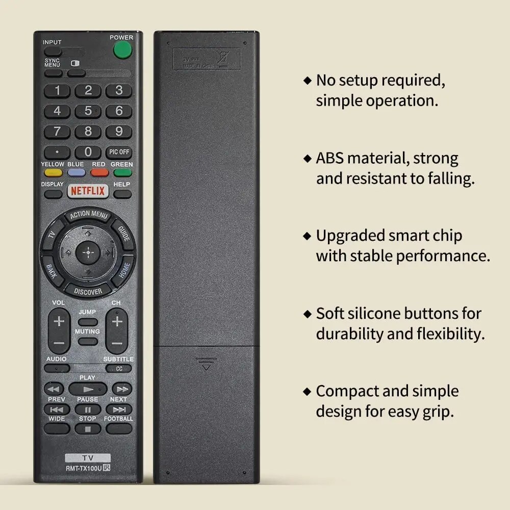 RMT-TX100U Universal Remote Control for Sony-TV-Remote, for All Sony bravia LCD LED HD Smart TVs, with Netflix Buttons. 