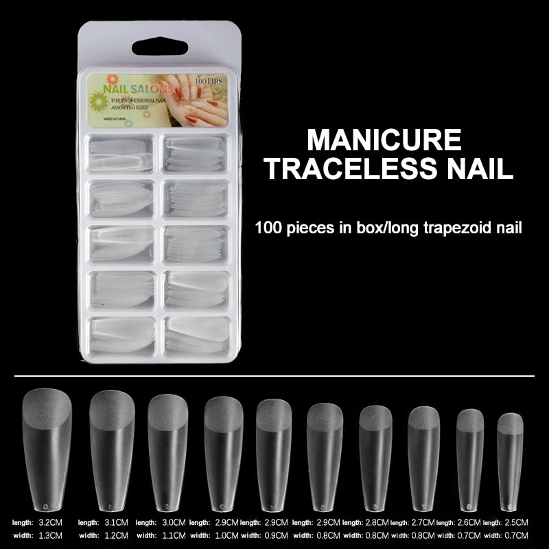 100pcs/Box Clear Seamless Acrylic Press on False Nails T-shaped Nails Water Drop Nails Tips for Extension Manicure Tools. 