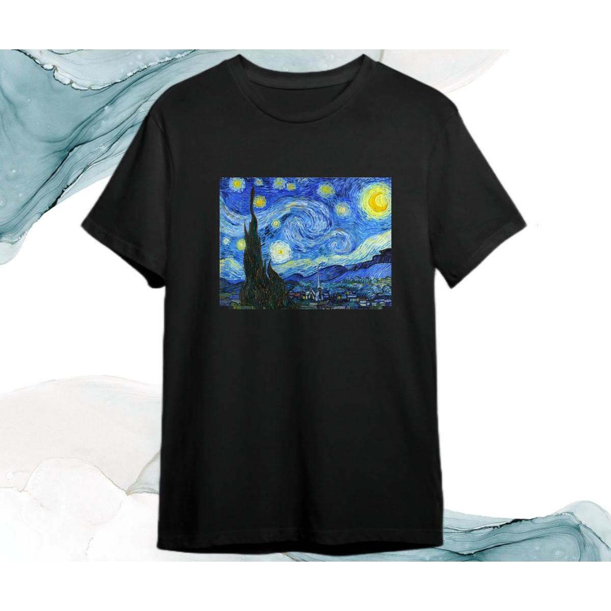 Starry Night Van Gogh T-shirt Black Colour