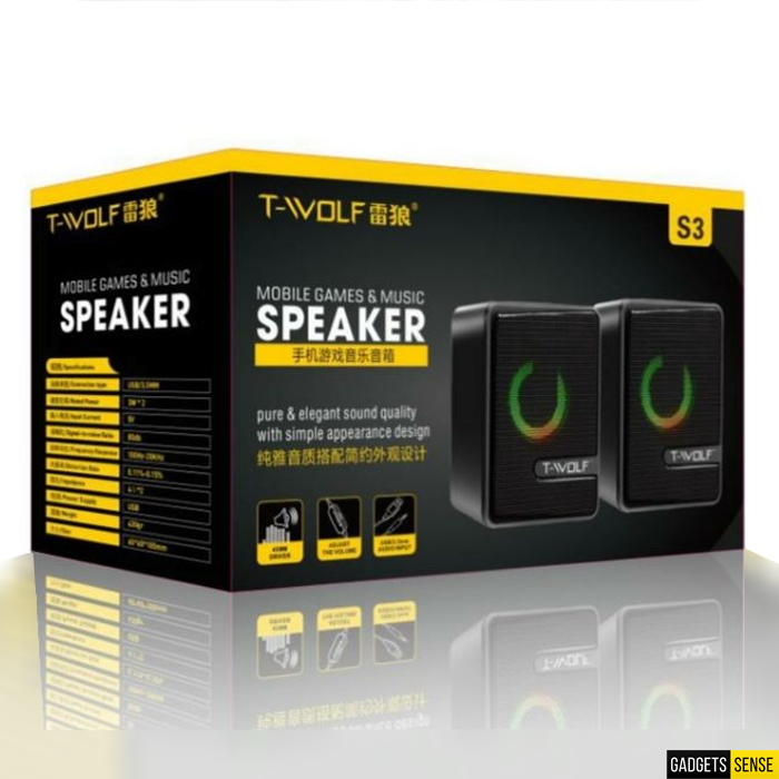 Gaming Speaker T-Wolf S3 RGB Gaming Speaker With RGB Lighting Gaming PC Desktop Computer Laptop Speaker Sound Box USB Speaker Mini Portable Speaker. 