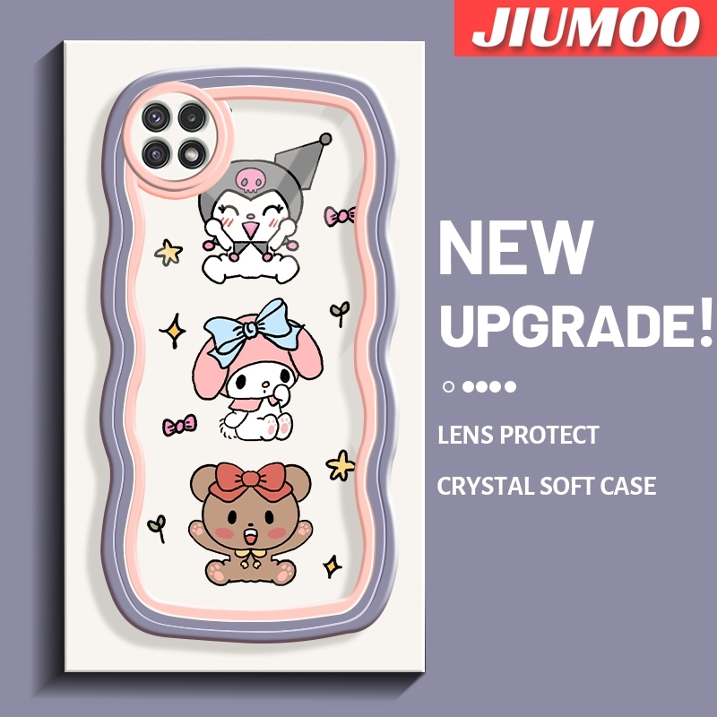 JIUMOO For Samsung A22 5G Case Cartoon My Melody And kuromi Lovely Wave Border Shockproof Phone Cases Creative Transparent Casing. 