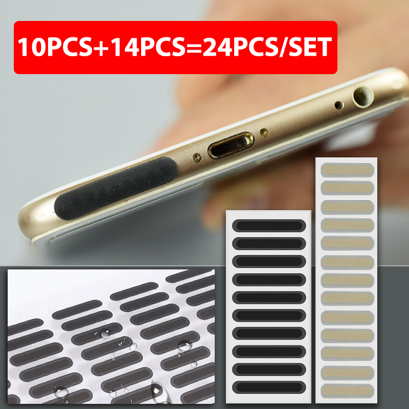 PATIKIL 100pcs Phone Speaker Dust Protector Stickers - Black, Universal Anti-Dust Mesh (0.59x0.18 Inch)