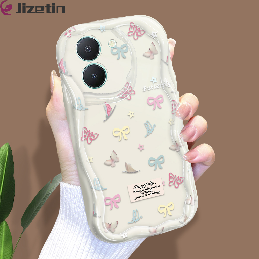 Jizetin for Vivo Y36 4G 5G Y27 5G Y27S Back Cover Colorful Bowknot Cream Wavy Edge Soft Silicone Phone Case