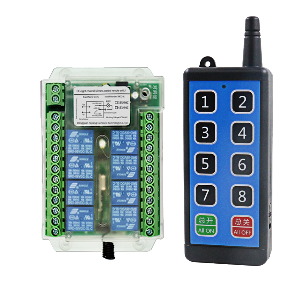 8 Channel DC 9-72V Remote Control Wireless Switch Remote Motor Control Switch (1 Set)