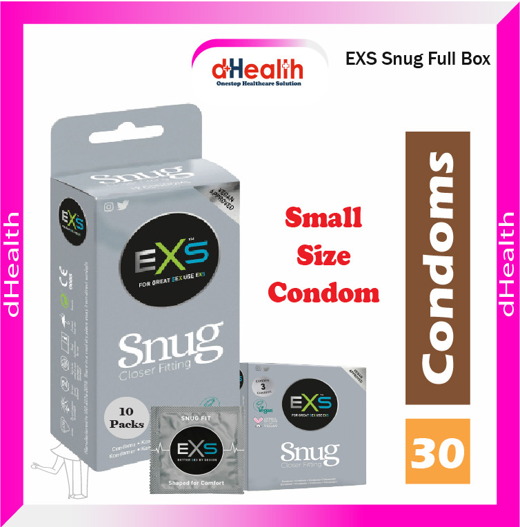 EXS Snug condom, small size condom, fit condom, closer fitting condom, tight fit  condom, Full Box (3x10=30pcs). 
