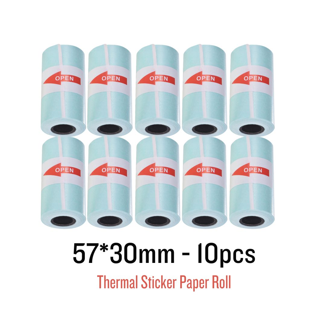 10pcs 57*30mm Sticker Thermal Paper Rolls for Label Printer Mini Thermal Printer Waterproof Oil-proof Sticky Paper Self-Adhesive Thermal Paper, White