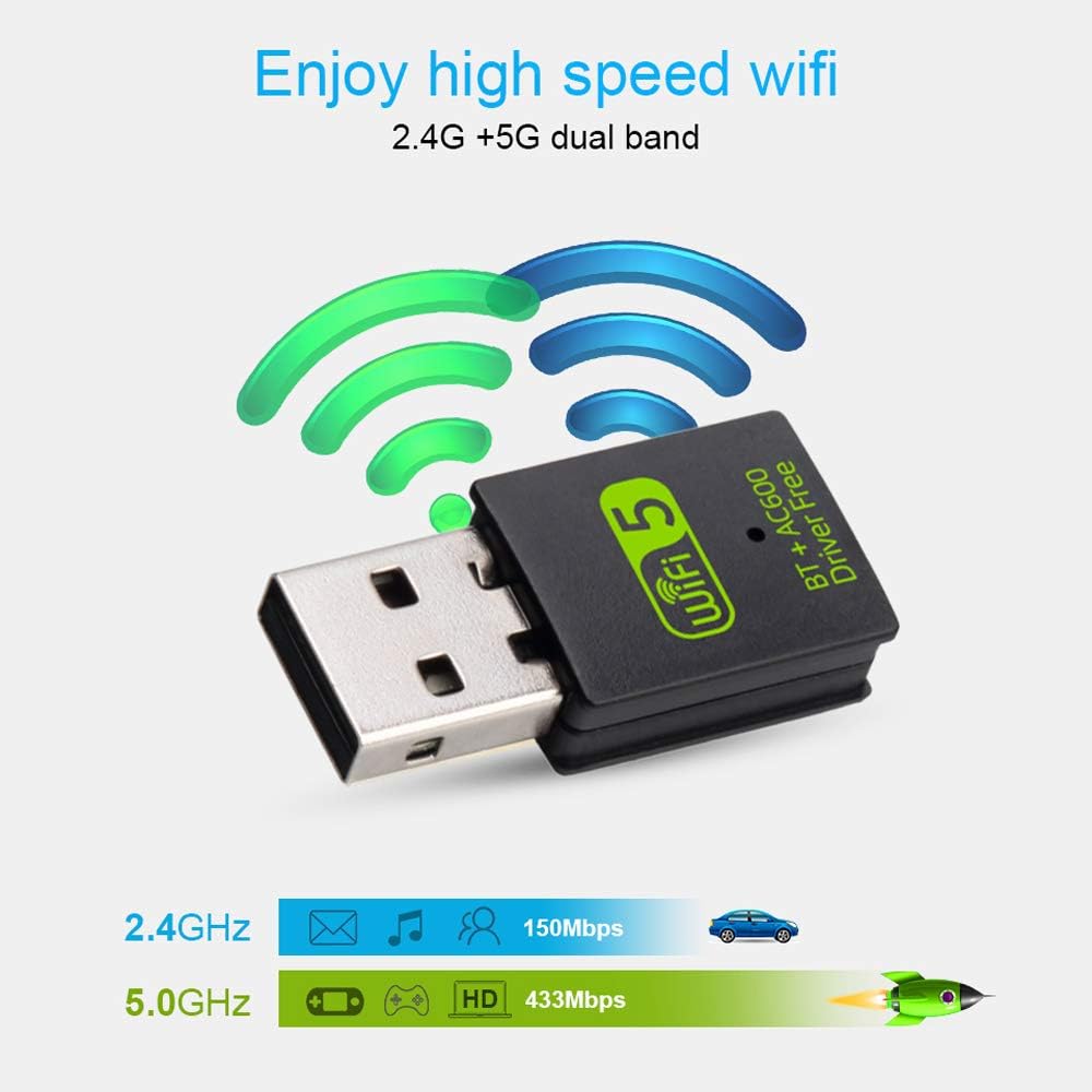 USB WiFi Bluetooth Adapter, 600Mbps Dual Band 2.4/5Ghz Wireless Network External Receiver, Mini WiFi Dongle for PC/Laptop/Desktop. 