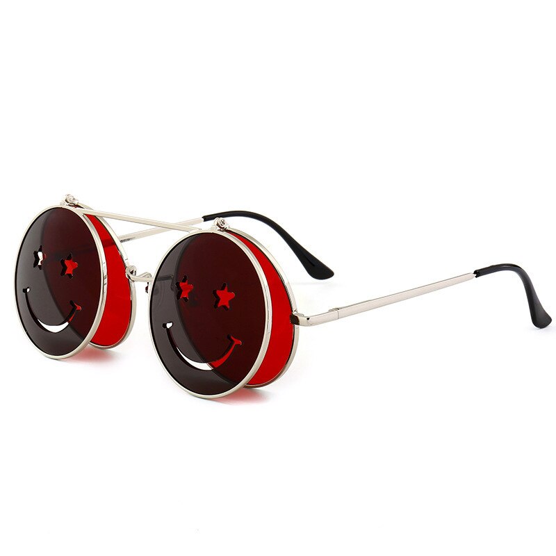 【happy one】C5Creative Flip-top Steampunk Sunglasses Women Men Shades Smiley Eyewear Fashion Showing Glasses Gifts. 