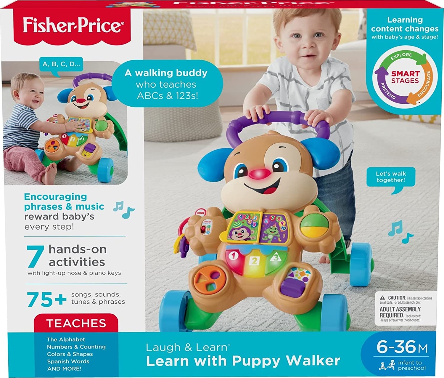 Fisher-Price Laugh & Learn Smart Stages Learn with Puppy Walker, Musical Walking Toy for Infants and Toddlers Ages 6 to 36 Months