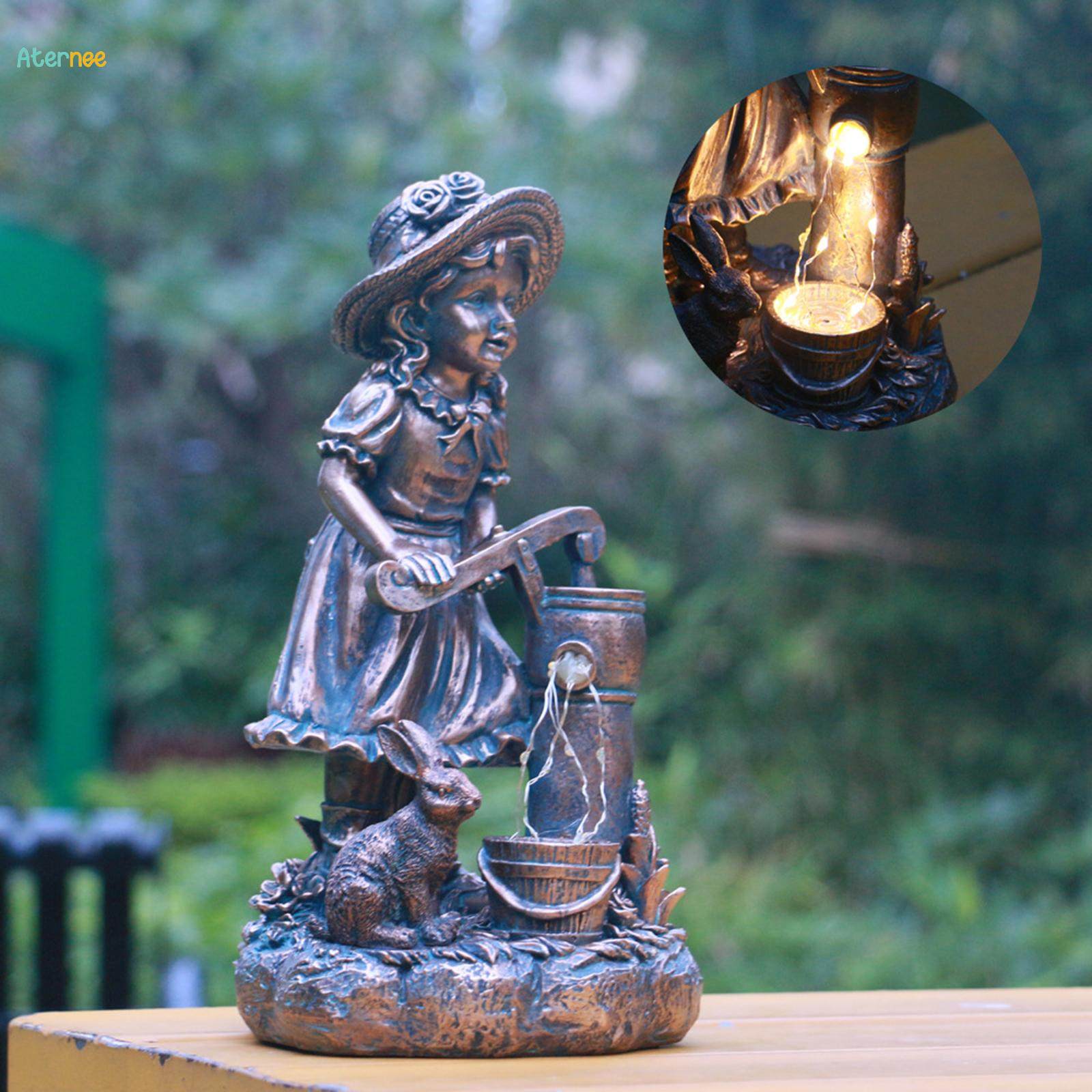 Garden Fetching Statue with Lamp for Outdoor Terrace Multipurpose. 