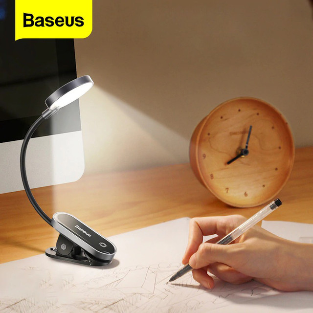 Baseus Mini Clip Lamp Comfort Reading USB Led Light Rechargeable On Desk Lamp Flexible Nightlight Warm Reading Lamp For Travel Bedroom Book