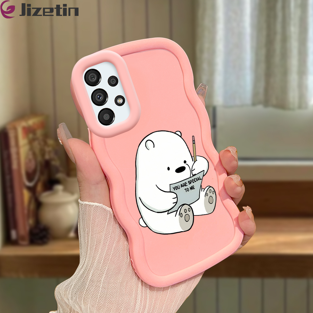Jizetin for Samsung A33 5G Back Cover White Bear Writing Macaron Bright Color Wavy Shape Soft Mobile Phone Cases