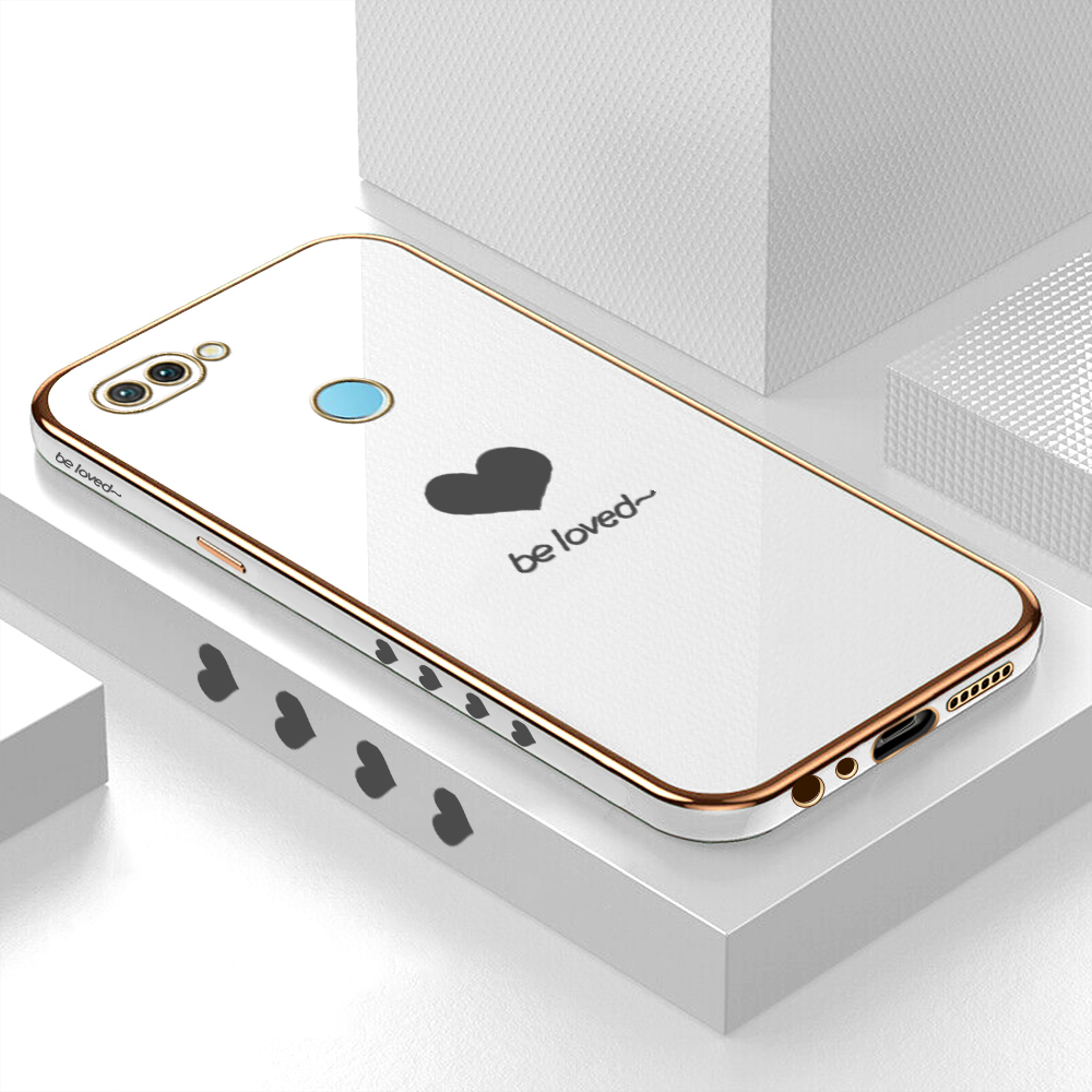 Luxury 6D Plating Case for Realme 2 Pro Lover Heart Side Pattern Back Cover Soft Silicone Square Phone Cases + Free Lanyard. 