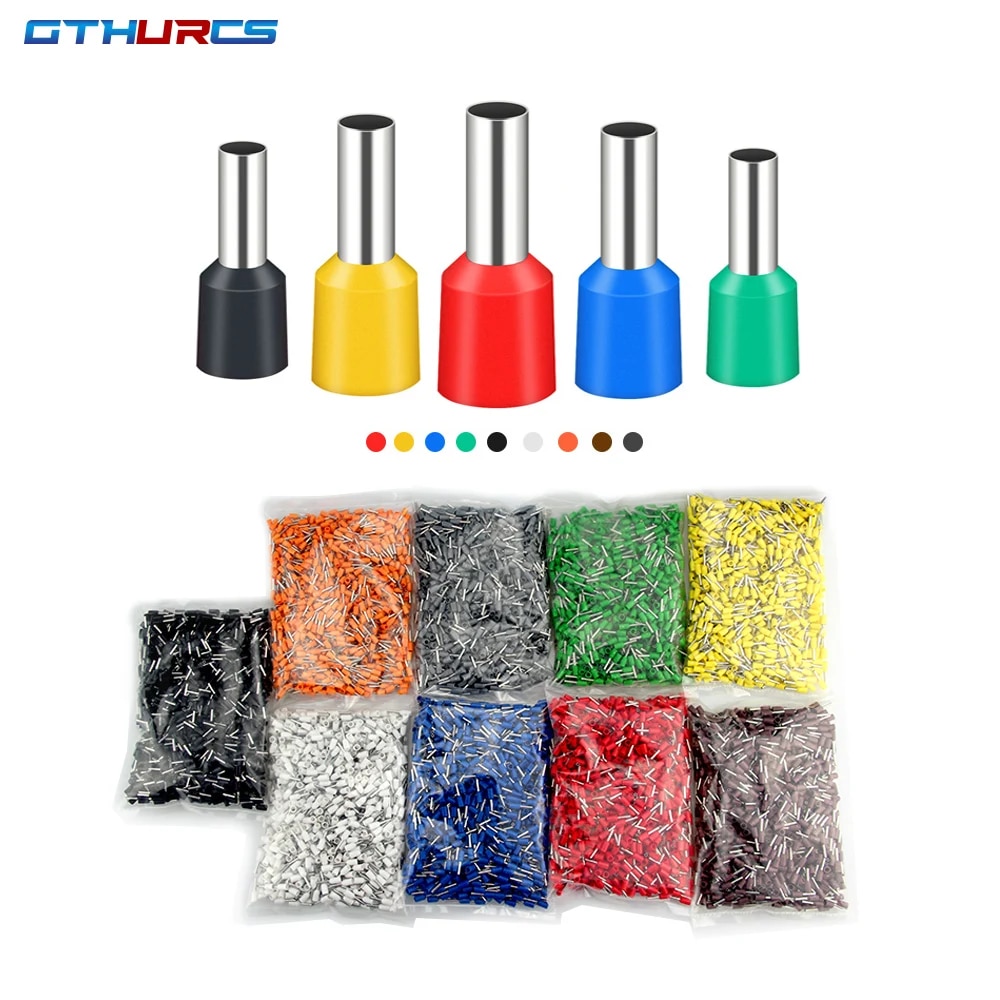 1000pcs E0508 E7508 E1008 E1508 E2508 Insulated Ferrules Terminal Block Cord End Wire Connector Electrical Crimp Terminator