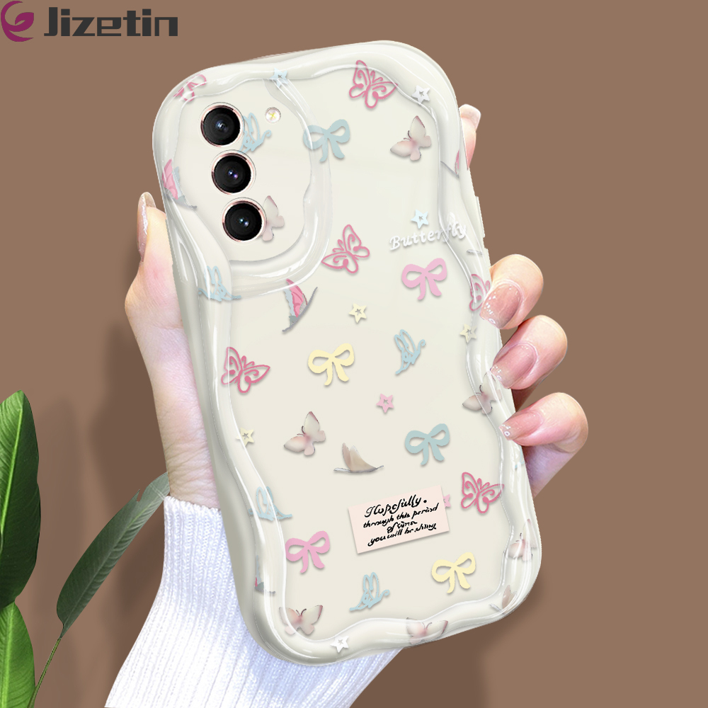 Jizetin for Samsung S21 5G Back Cover Colorful Bowknot Cream Wavy Edge Soft Silicone Phone Case