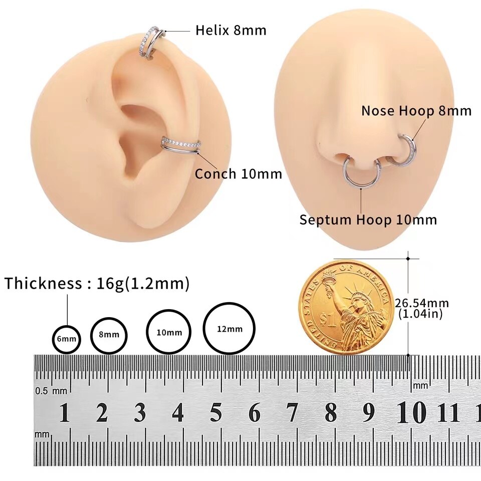 ASTM F136 Titanium Nose Piercing Ring 16G CZ Hinged Septum Clicker Segment Ear Cartilage Tragus Helix Lip Ring Piercing Jewelry. 