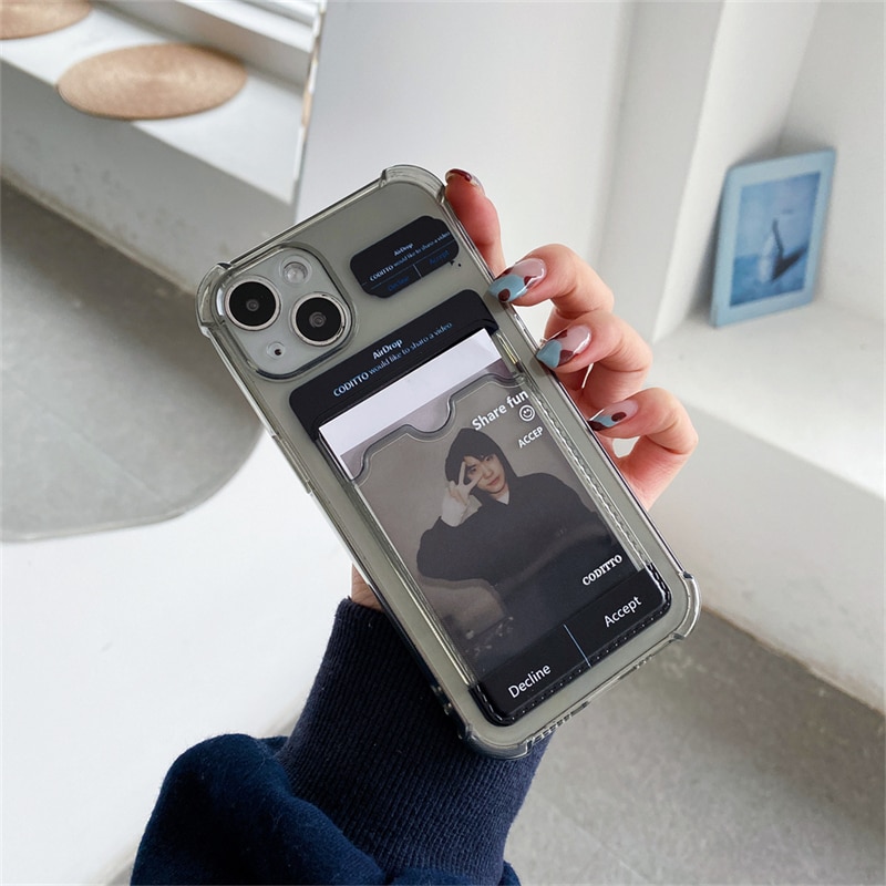 Cute Funny Airdrop Card Holder Transparent Phone Case For iPhone 13 12 11 Pro XS Max X XR SE 7 8 Plus Clear TPU Soft Back Cover. 