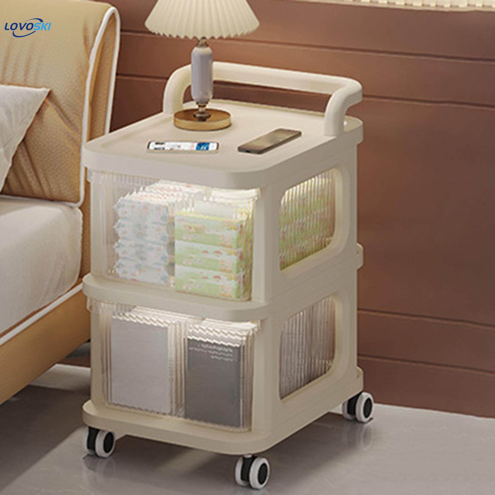Mobile Rolling Utility Cart Storage Drawer Carts with Brake Wheel Utility Modern 2 Drawers Rolling Wheel Cart for Living Room Buffet Office