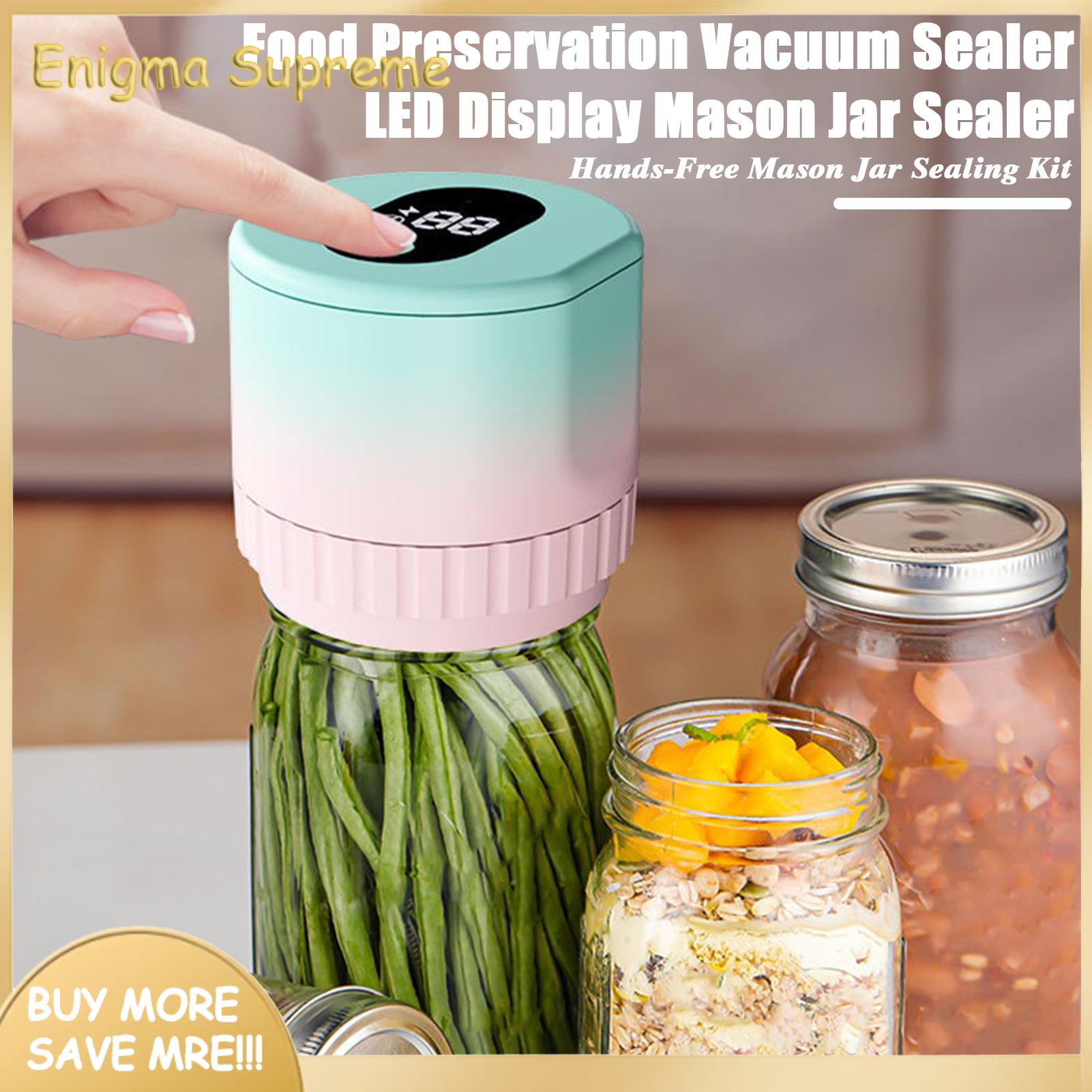 Enigma- Battery-powered Mason Jar Vacuum Sealer Portable Electric Mason Jar Vacuum Sealer Kit with Reusable Lids Cordless Rechargeable Machine for Food Storage. 