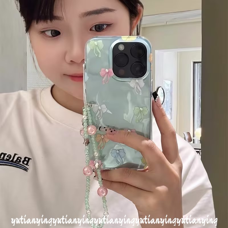 Cute Colored Bow Knot Case for Redmi 13C 13 10C A3 12 9 A1 12C 9C 9T 10 A2 10A 9A Note 13 12 11 11s 10 10s 9 8 Pro Max Poco C61 C65 X6 M3 Luxury Ripple Luster Bracelet Soft Case. 