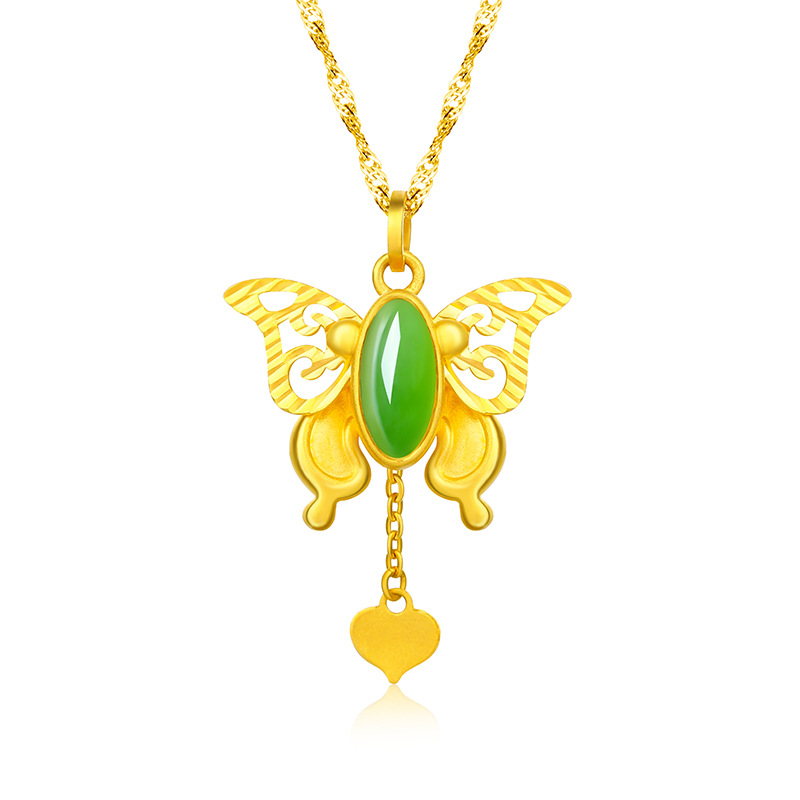 Chalcedony and Hetian Jasper pendant inlaid with jade butterfly pendant synthetic Hetian white jade clavicle necklace for Mother's Day