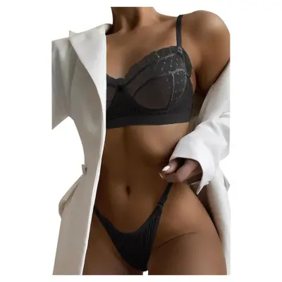Women's Thong Pushup Bra Lace Hollow Out Bralette Underwear Lingerie P