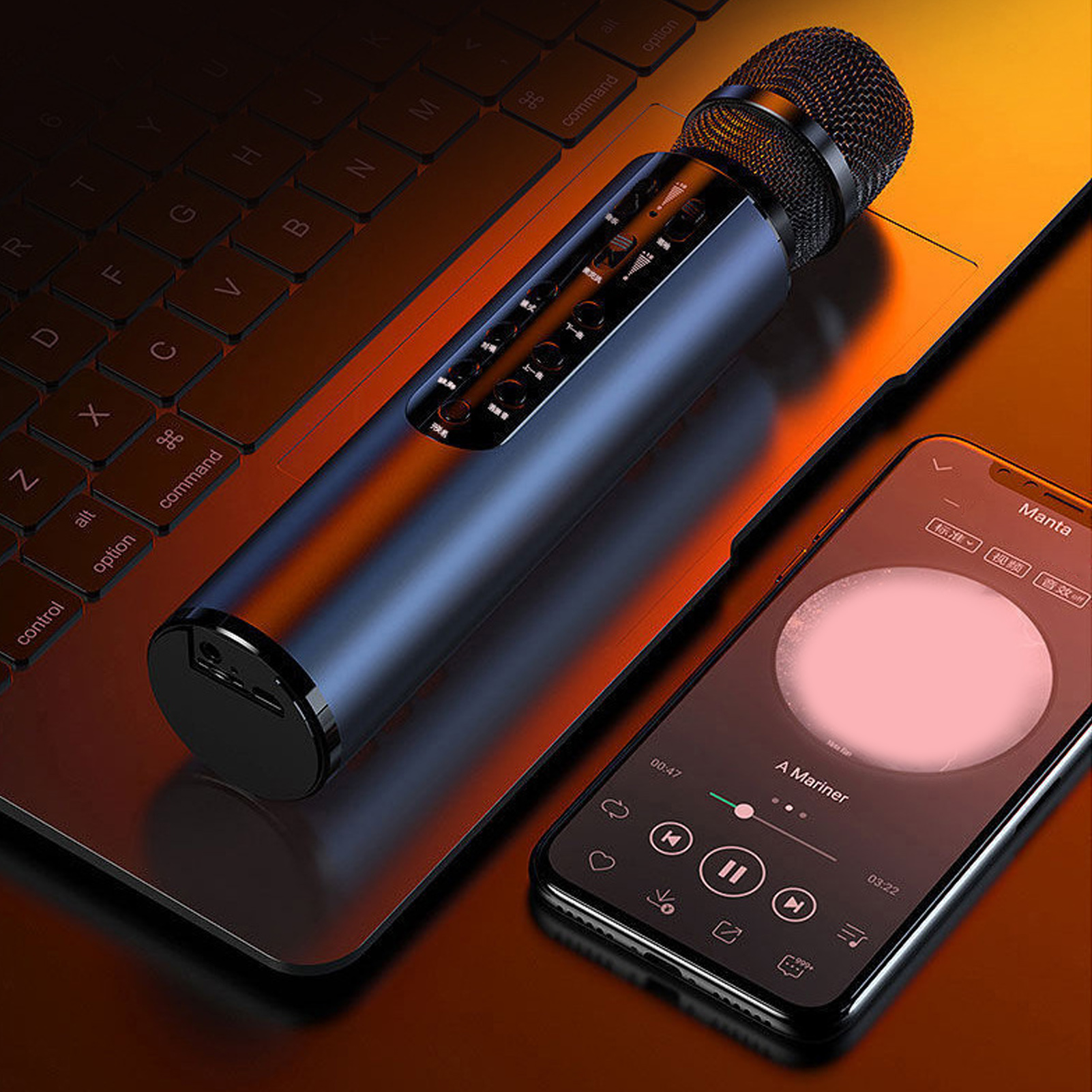 Bluetooth-compatible Microphone Easy Operation Bluetooth-compatible 5.0 Home KTV Condenser Microphone Speaker. 