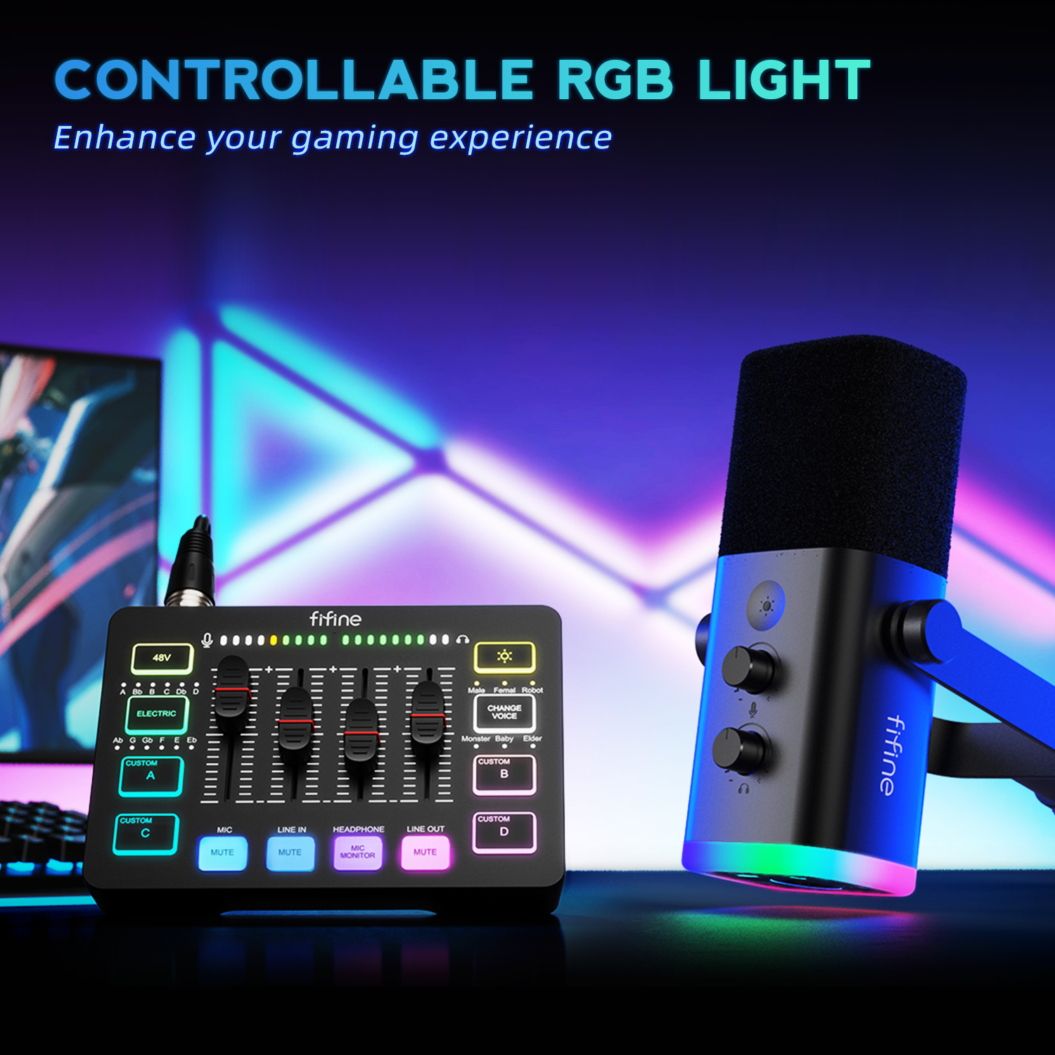 FIFINE All-in-One Podcast Kit with RGB Audio Mixer,Streaming Studio Set with Dynamic Mic for PC Gaming Recording-Ampligame KS5. 