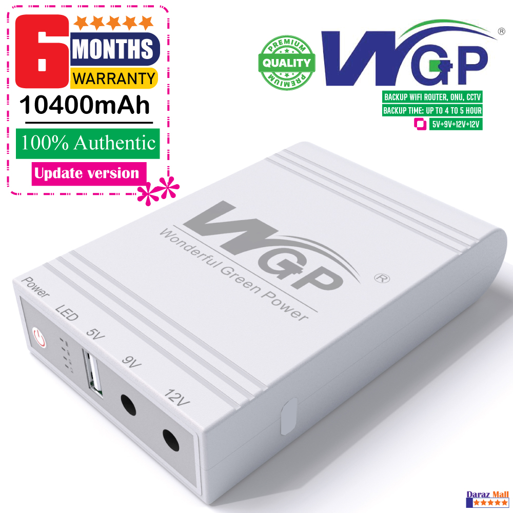 WGP Mini UPS 5V/9V/12V/12V 10400mAh Backup Power for Router, ONU, CCTV Ups backup (Original). 