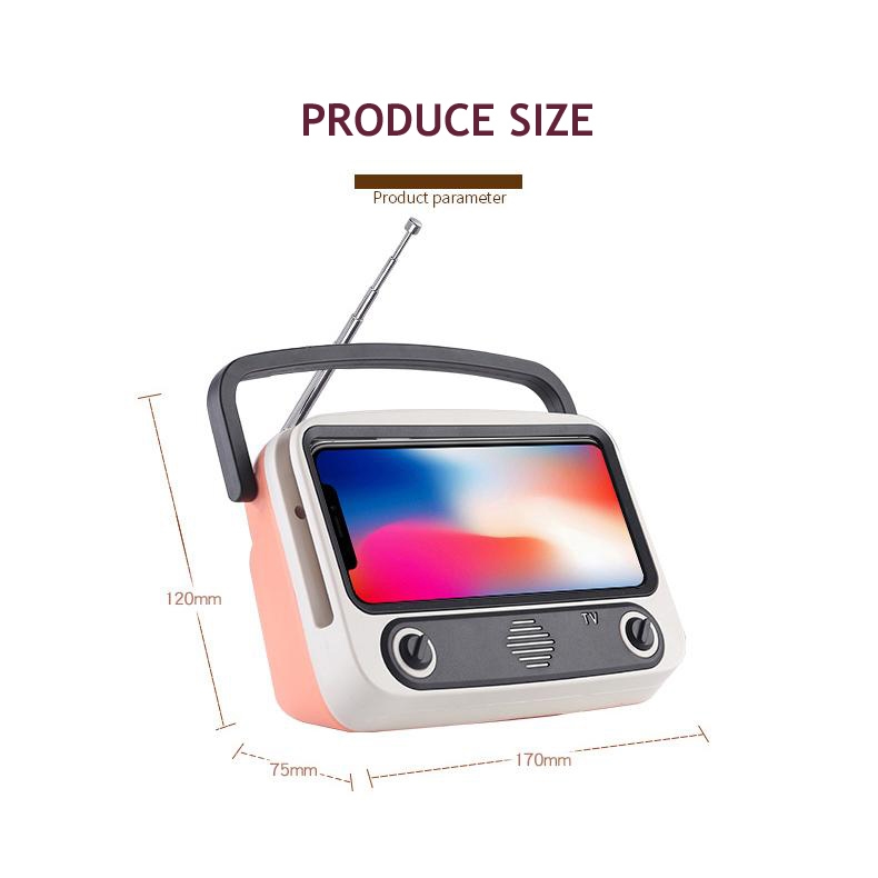 TV300 5W Retro TV Model Wireless Bluetooth Speaker with Holder, Support TF/USB/AUX/FM. 