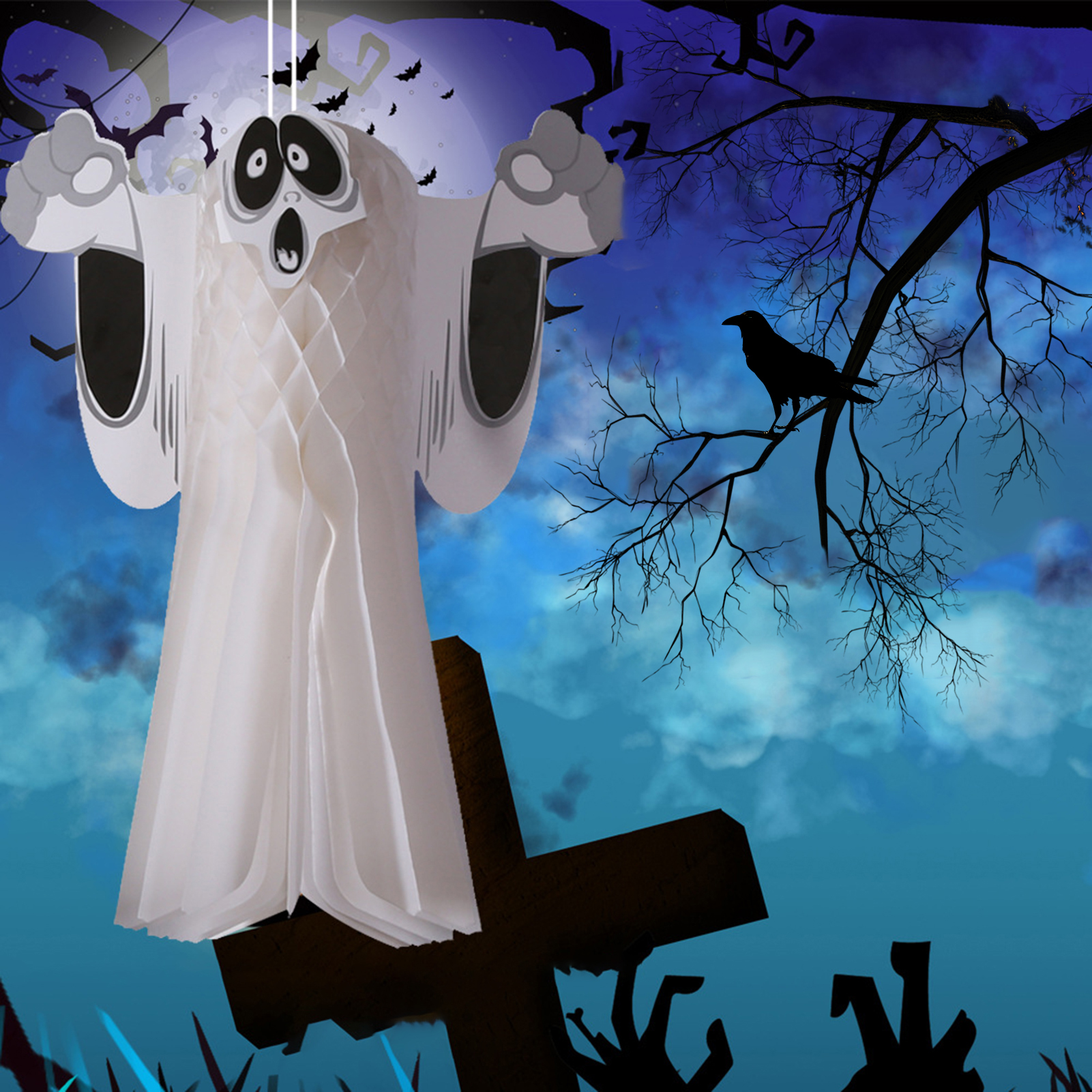 Paper Ghost Lantern Folding Ghost Festival Paper Lantern Ghost Windsock. 