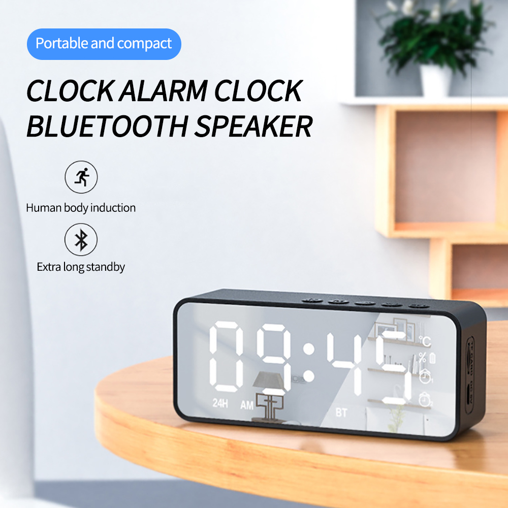 LED Mirror Digital Alarm Clock Wireless Bluetooth-compait Speaker MP3 FM Radio Clock Electronic Desktop Clocks USB Wake Up Clock. 