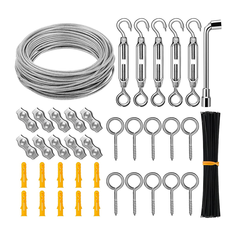 Stainless Steel String Light Hanging Kit Coated Wire Rope with Turnbuckles and Hooks for Deck Railing System Climbing Plants