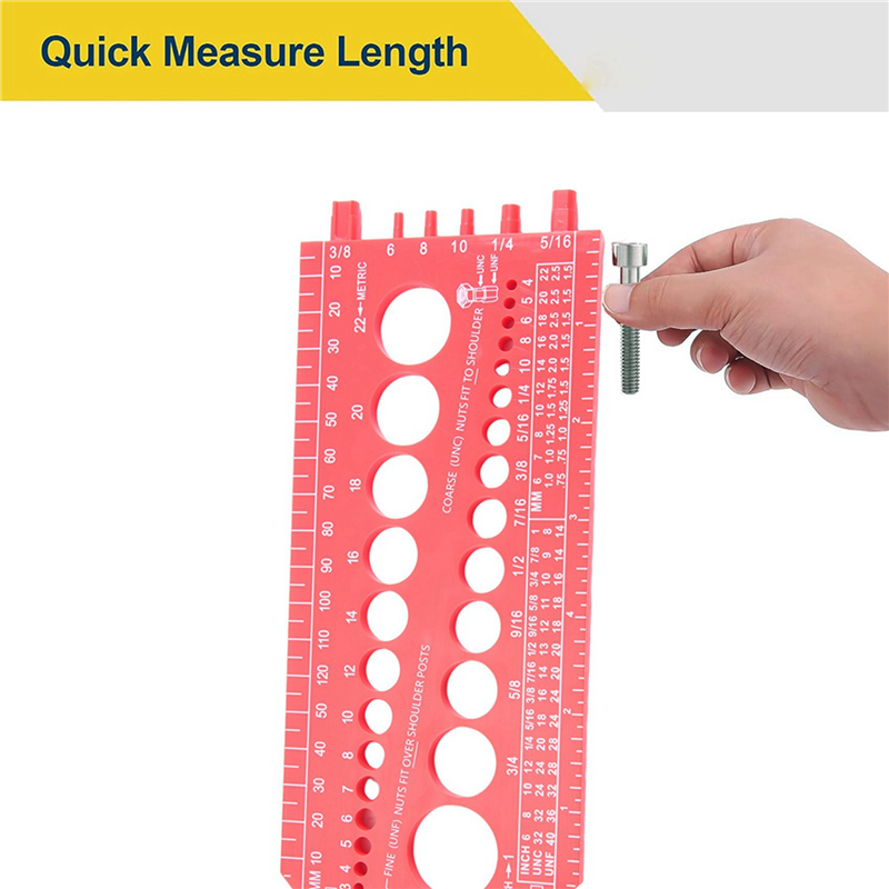 Plastic Nut Nuts and Bolts Bolt & Screw Measuring Gauge Size & Thread Pitch, Red. 