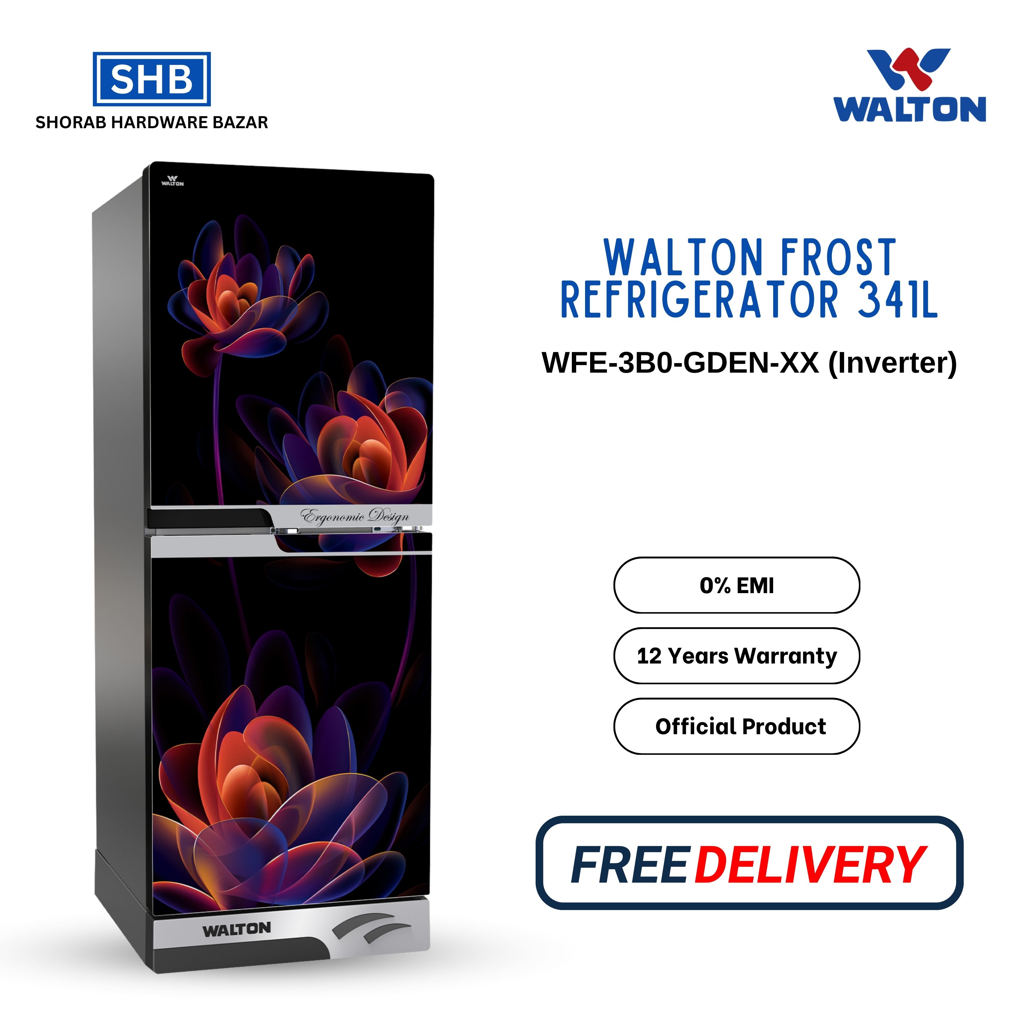 Walton Direct Cool Refrigerator 341L WFE-3B0-GDEN-XX (Inverter)