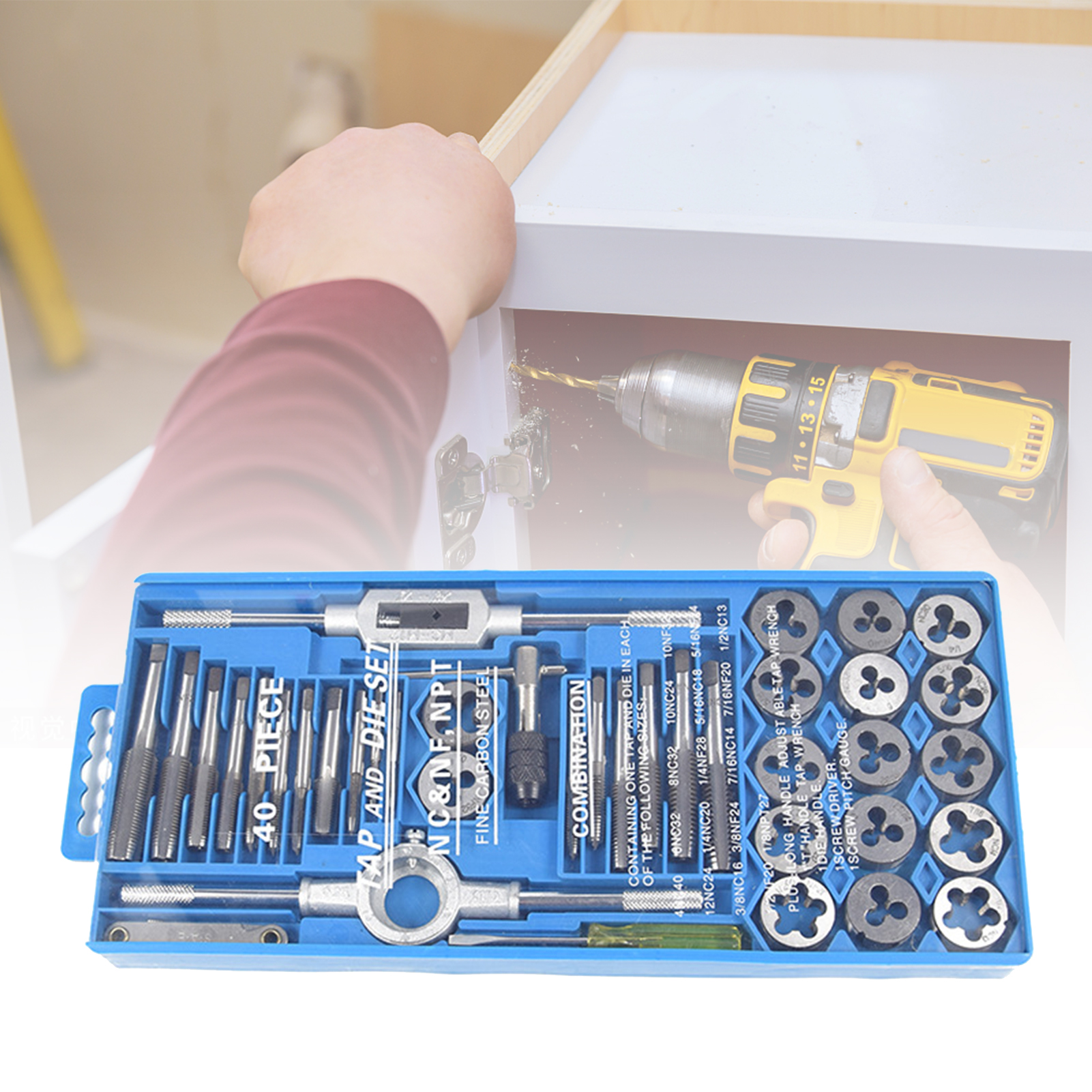 40Pcs Tap Die Set High Hardness Stainless Imperial Threading Tool Renewing Tap Set for Tapping. 
