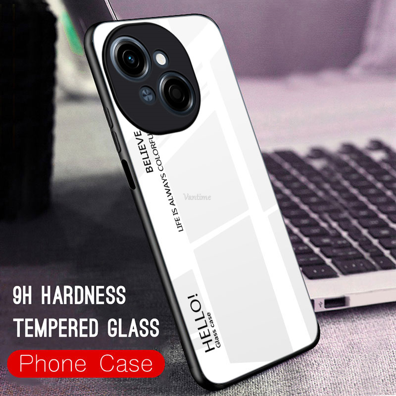 Vantime for Tecno Spark Go 1 4G Case Gradient Phone Back Hard Glass Cover. 