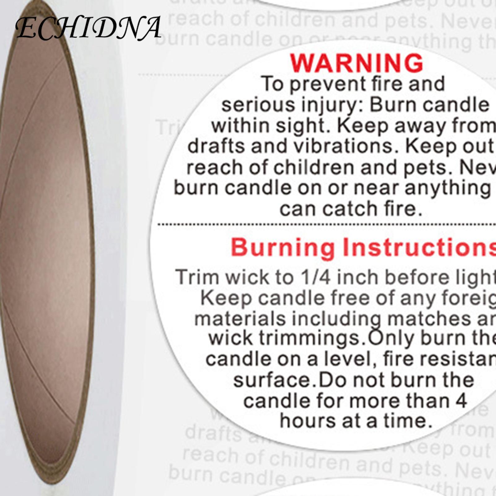 ECHIDNA Candle Warning Labels Wide Applications Round Label Black And White Text. 