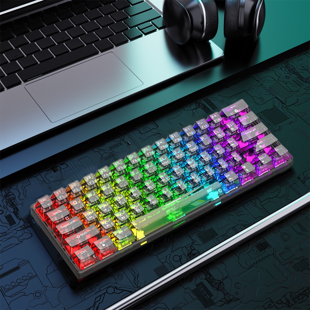K30Pro 61 Keys Mechanical Keyboard Full Transparent RGB Backlight 2.4G Wireless Bluetooth-compatible USB Wired for Laptop. 