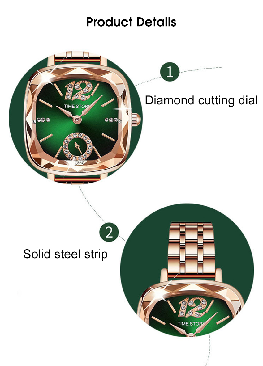LouisWill Square Retro Quartz Diamond Watches description image 5