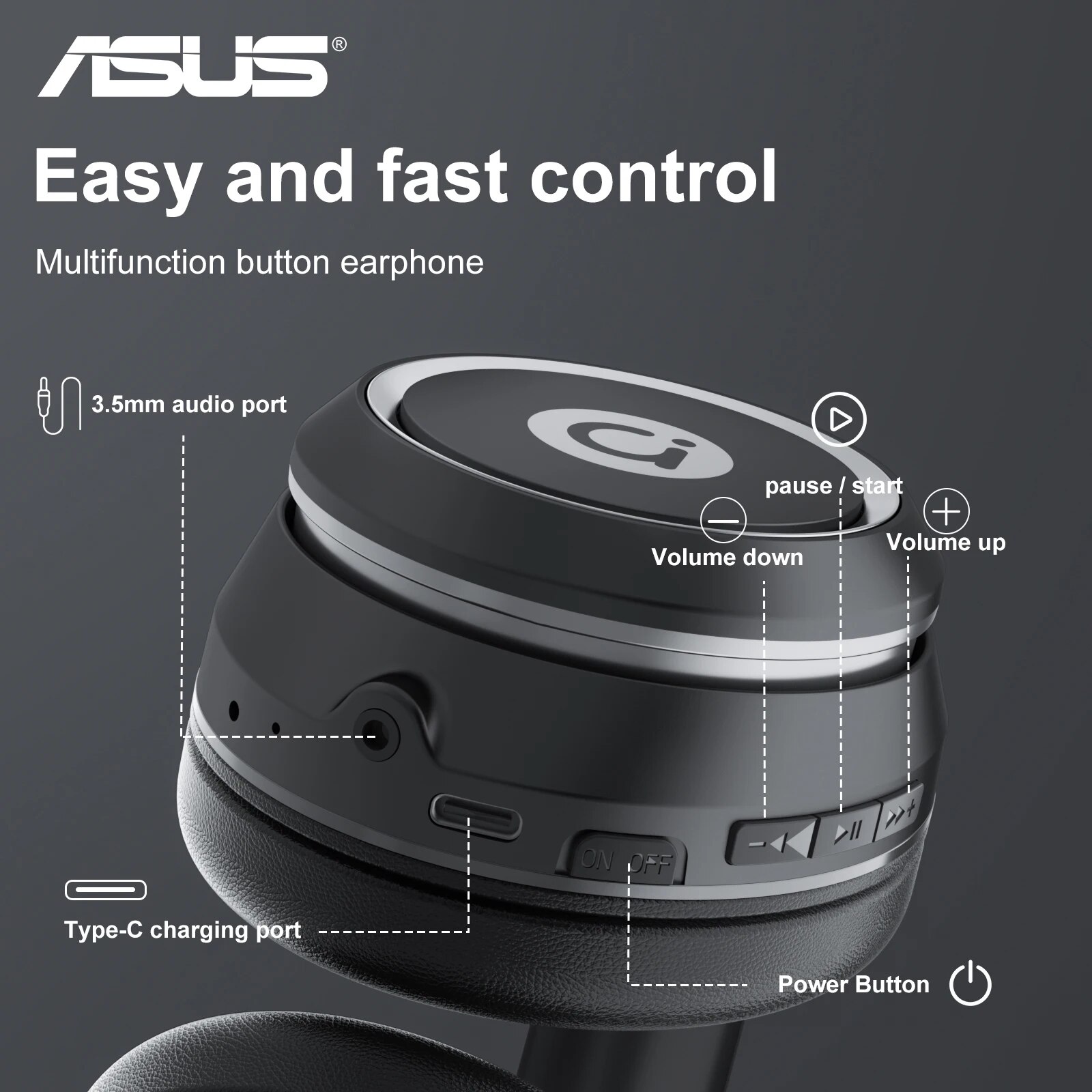 ASUS Wireless D96 Bluetooth Headset Gaming Ultra Low Latency Long Life Volume Control 5.3 Chip. 