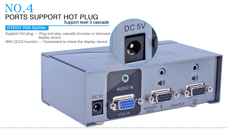 DTECH Powered 2 Port VGA Splitter Box SVGA Video Distribution 1 PC to 2 Monitor. 