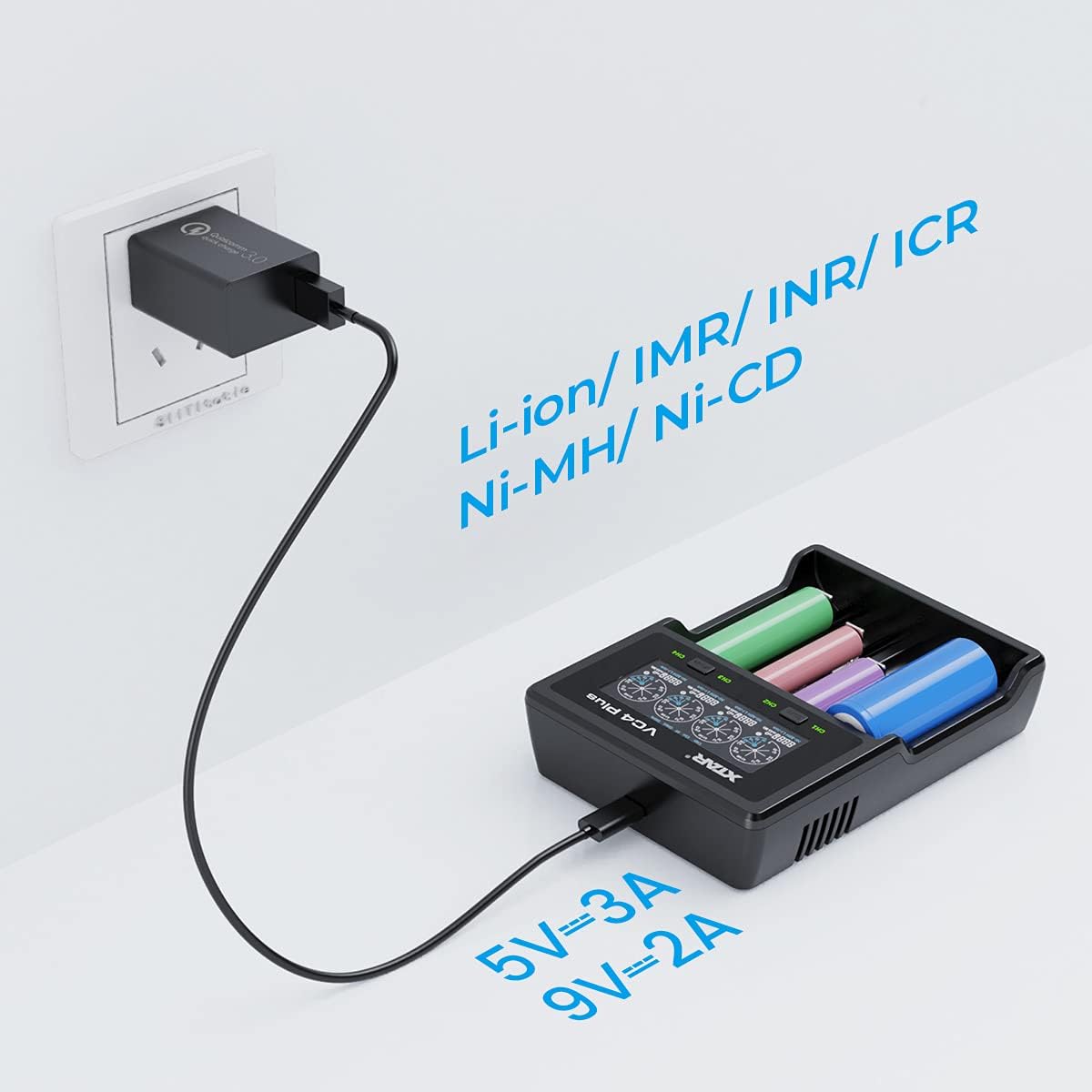 XTAR VC8 Plus 18650 Battery Charger 12V DC Input 3A Fast Charging Intelligent Charger Type-C LCD Display 21700 Battery Charger. 