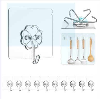 Strong Adhesive Wall Hooks Waterproof Transparent - 10 Pcs(10KG) Max Load. 