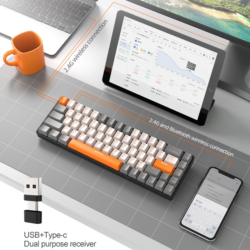 ZIYOU LANG K68 68 Keys Bluetooth Wireless Dual Model Mechanical Keyboard, Style: Red Shaft Version (Shimmering). 