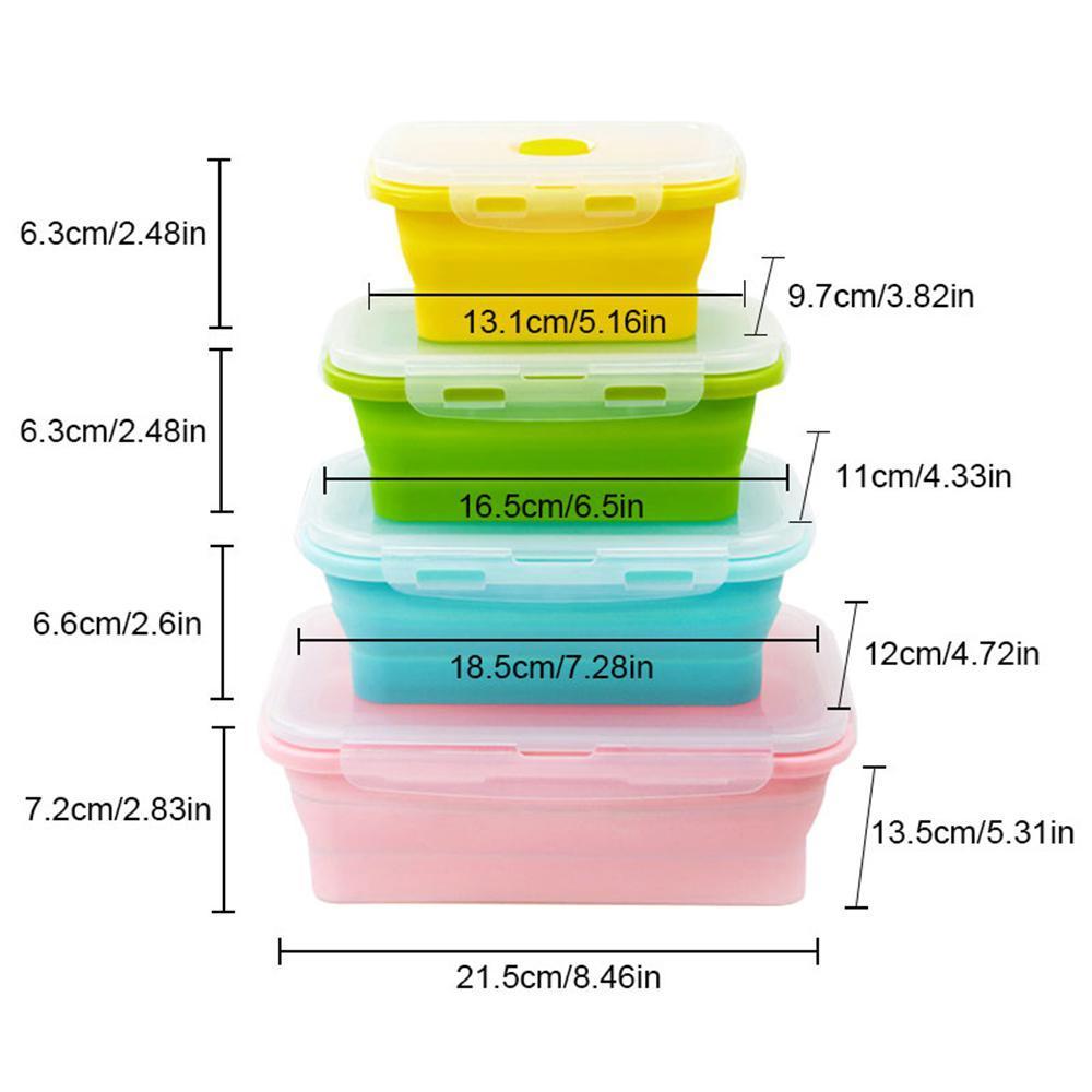 Nicee 4 Pcs Portable Food Storage Silicone Folding Box Telescopic Lunch For Outdoor Camping Picnic 350ml 500ml 800ml 1200ml