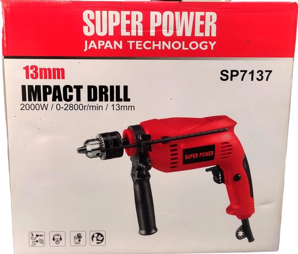 Electric Impact Drill Machine/13mm Reversible Hammer Driver Variable Speed (Japan Technology) (2000W) by Super Power Brand: Supercharge Your Projects with Efficiency and Precision -The Ultimate Tool for Your DIY Endeavors