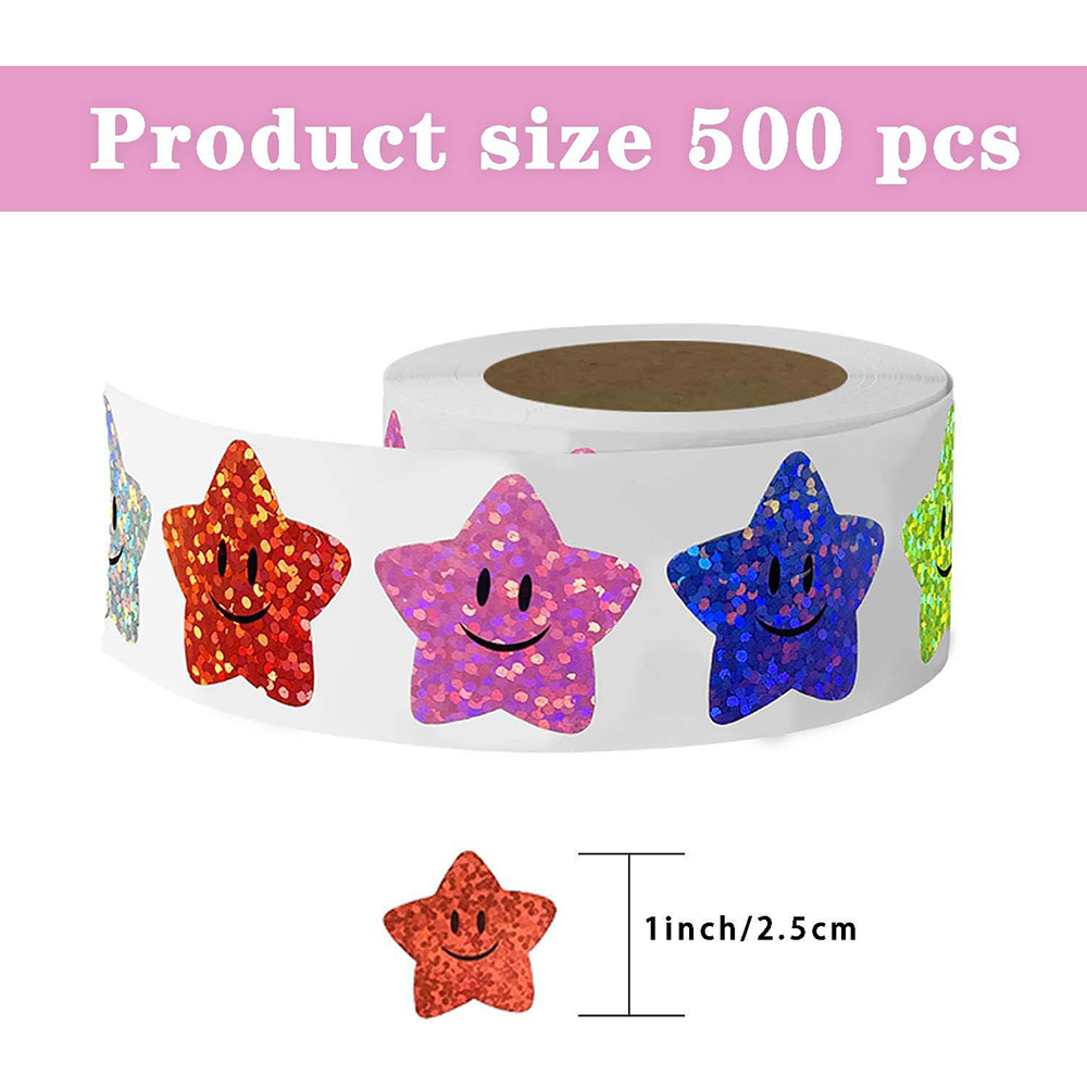 100-500pcs Holographic Star Reward Stickers Corlorful Adhesive Star Stickers Reward Chart Decorative Toy Gifts Sticker Labels Amour zii. 